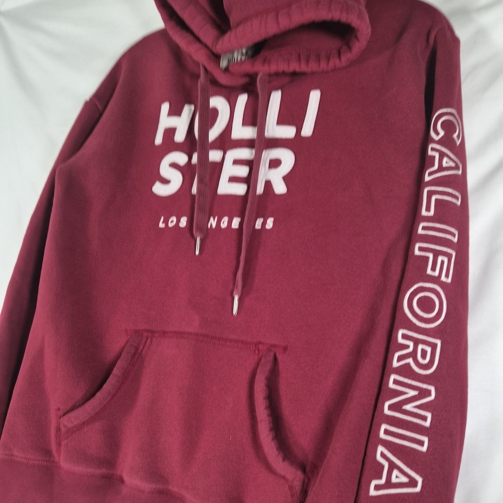 Y2k Hollister Women's Small Burgundy Hoodie Logo Pullover Sweatshirt